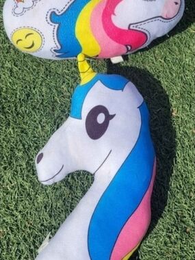 Blue & Pink Unicorn Plush Pillow with Yellow Horn
